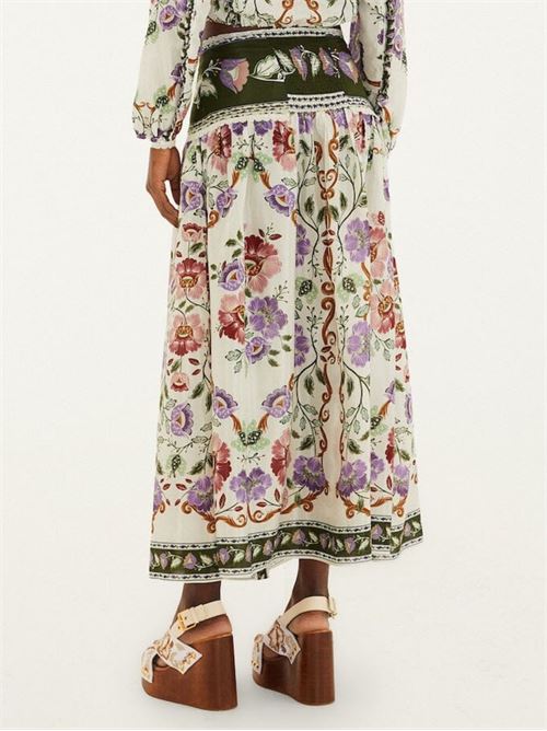Rococo midi skirt FARM RIO | 344235ROCOCOFLOWERSCREAM26091